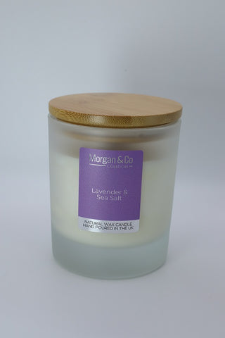 Lavender and Sea Salt Luxury Candle with Wooden Lid Morgancocandles